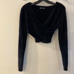 Shein black long sleeve crop top